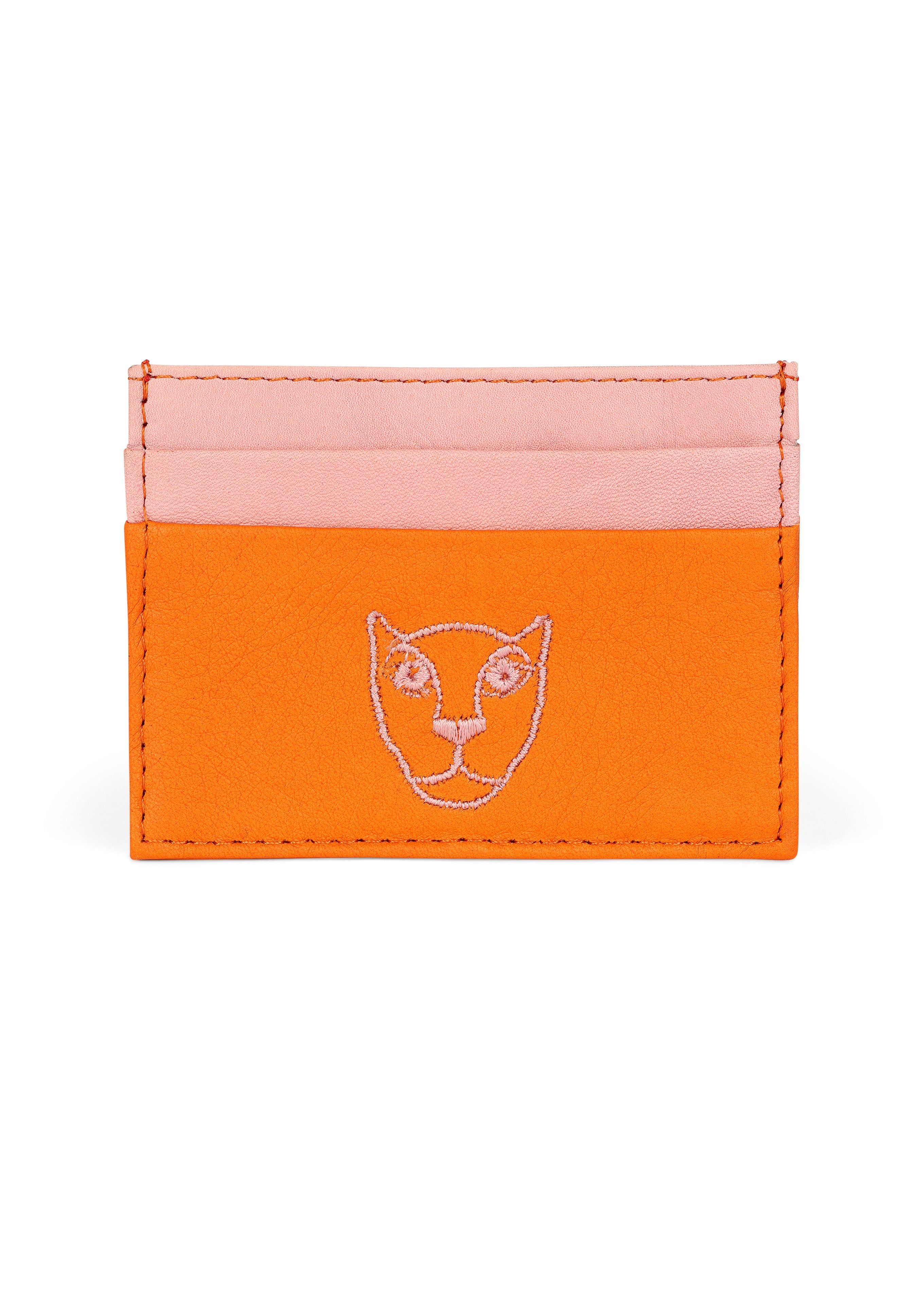 Jaguar Lederkartenetui Brieftasche Pink und Orange