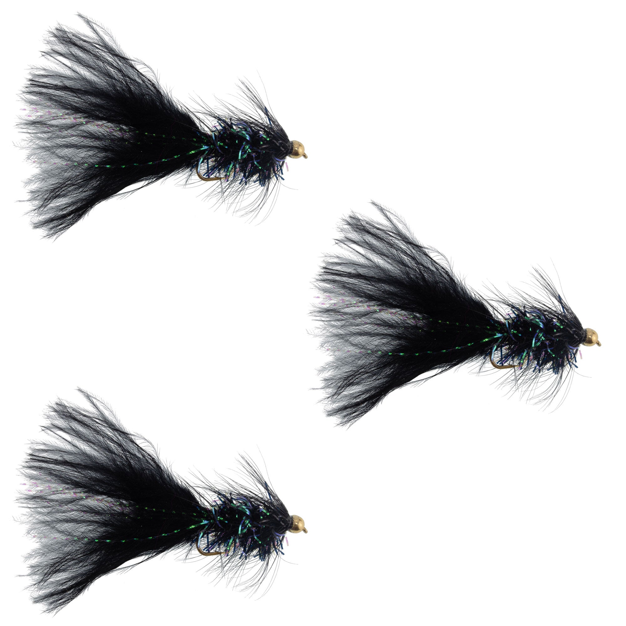 3er-Pack Black Bead Head Crystal Woolly Bugger Streamer Fliegen, Größe 4
