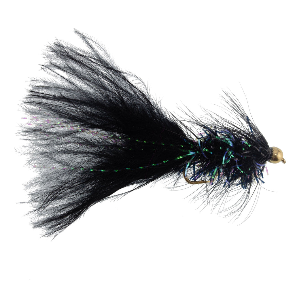 Bead Head Crystal Woolly Bugger Streamer - Black - 6 Flies - Size 4