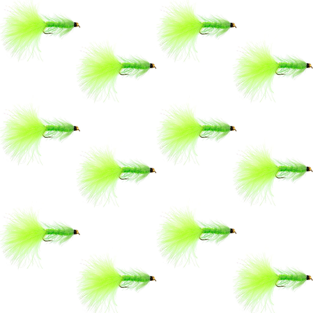 Chartreuse Bead Head Crystal Woolly Bugger Streamer-Fliege - 12 Fliegen Größe 4
