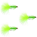 3er-Pack Chartreuse Bead Head Crystal Woolly Bugger Streamer Fliege – Größe 4