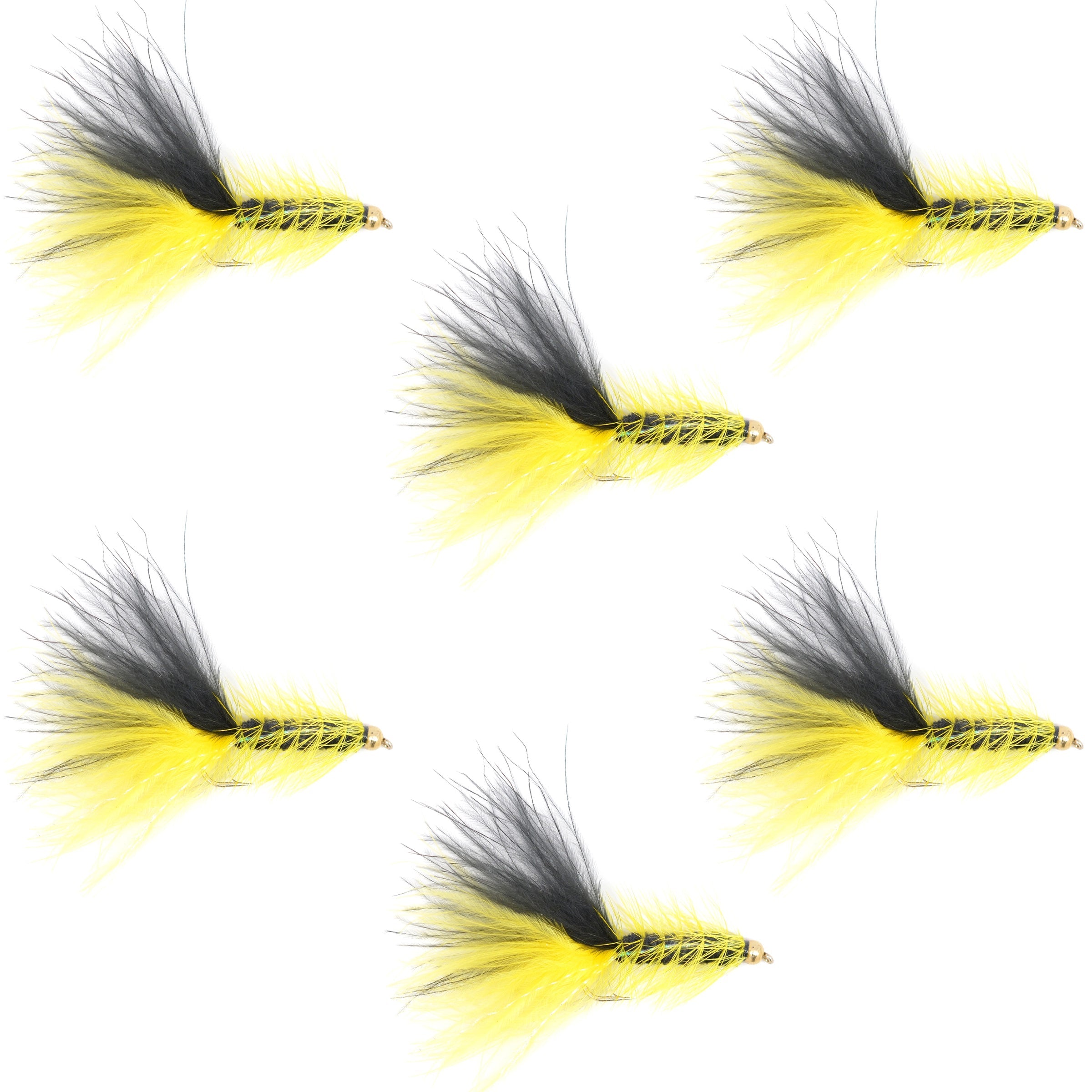Gelb-Schwarz Bead Head Crystal Woolly Bugger Streamer – 6 Fliegen Größe 4