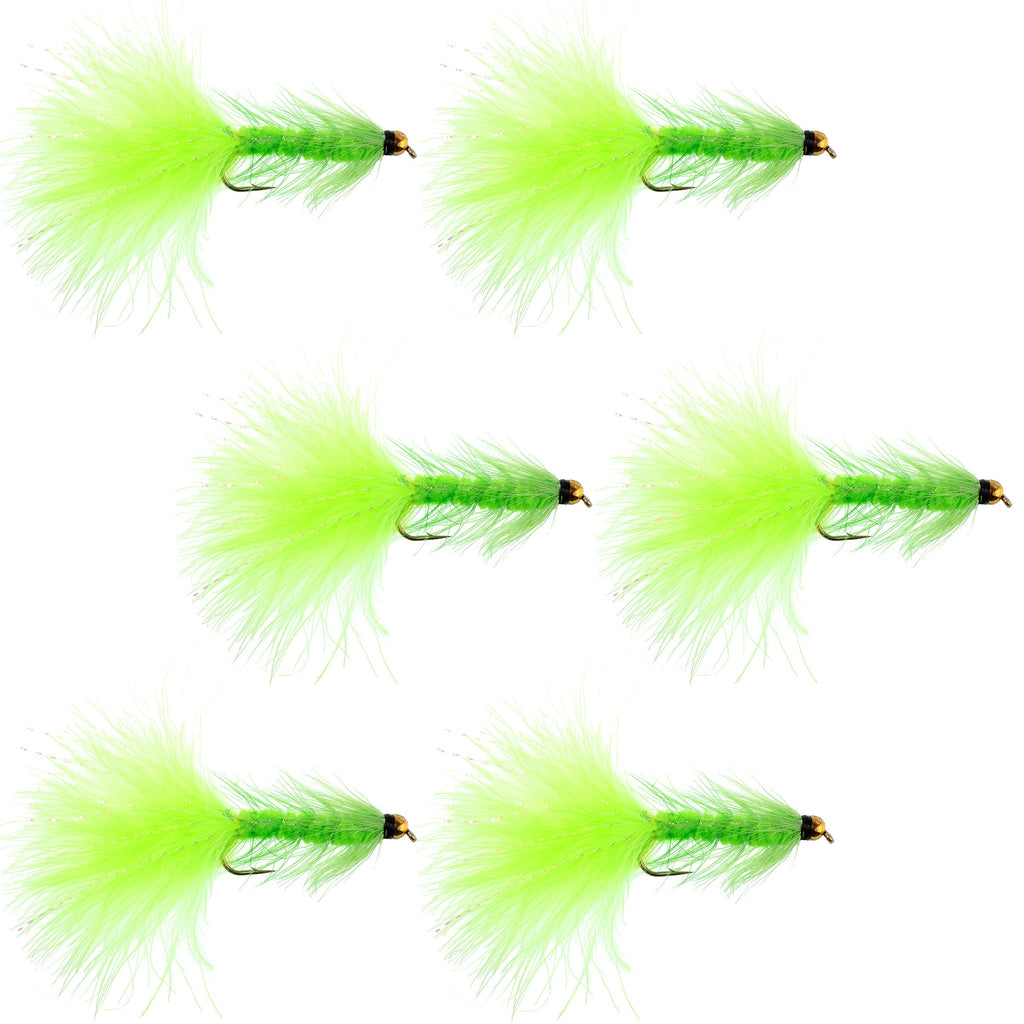 Chartreuse Bead Head Crystal Woolly Bugger Streamer-Fliege – 6 Fliegen Größe 8