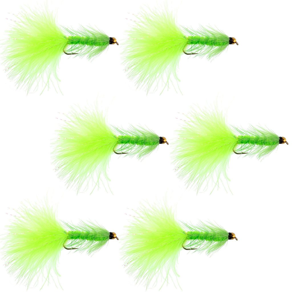 Chartreuse Bead Head Crystal Woolly Bugger Streamer – 6 Fliegen – Größe 4