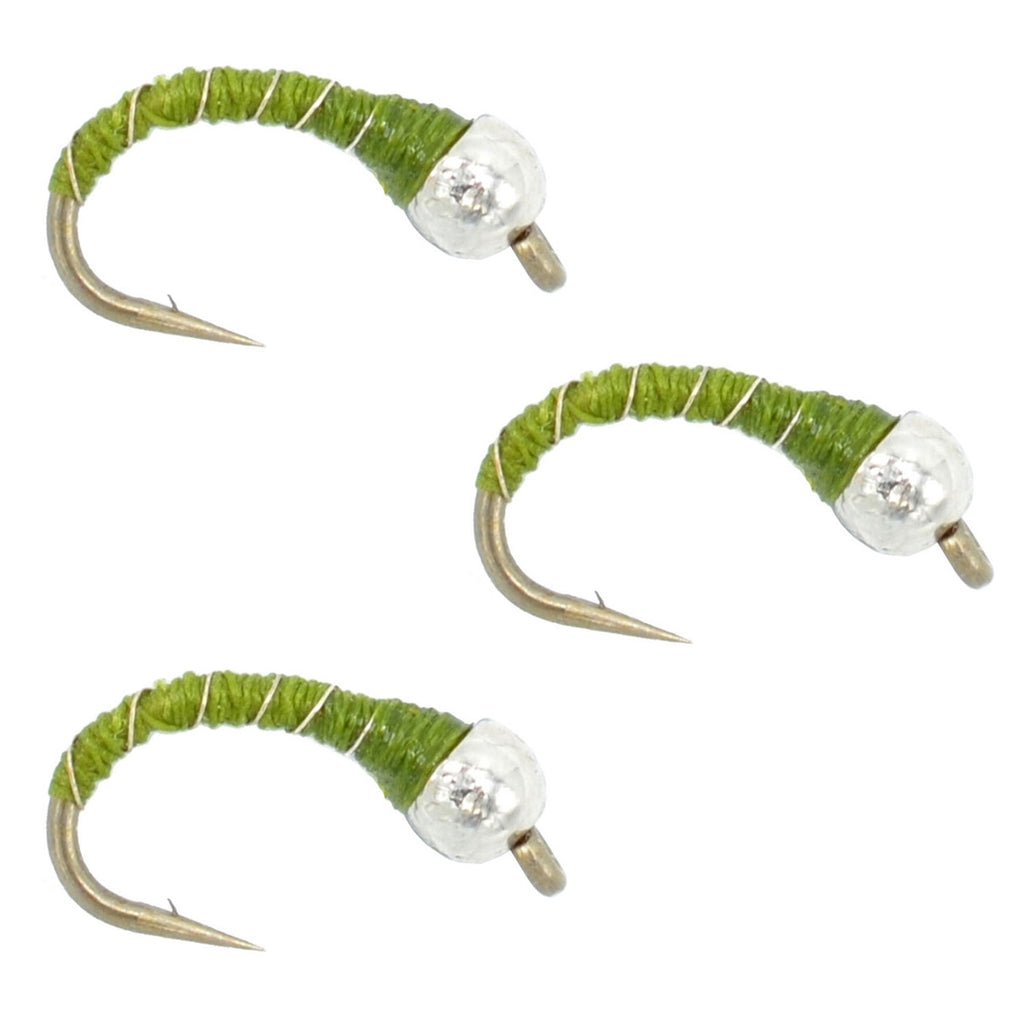 3er-Pack Perlenkopf Olive Zebra Midge Stillwasser Nymphe Fliegenfischen Fliege Hakengröße 18