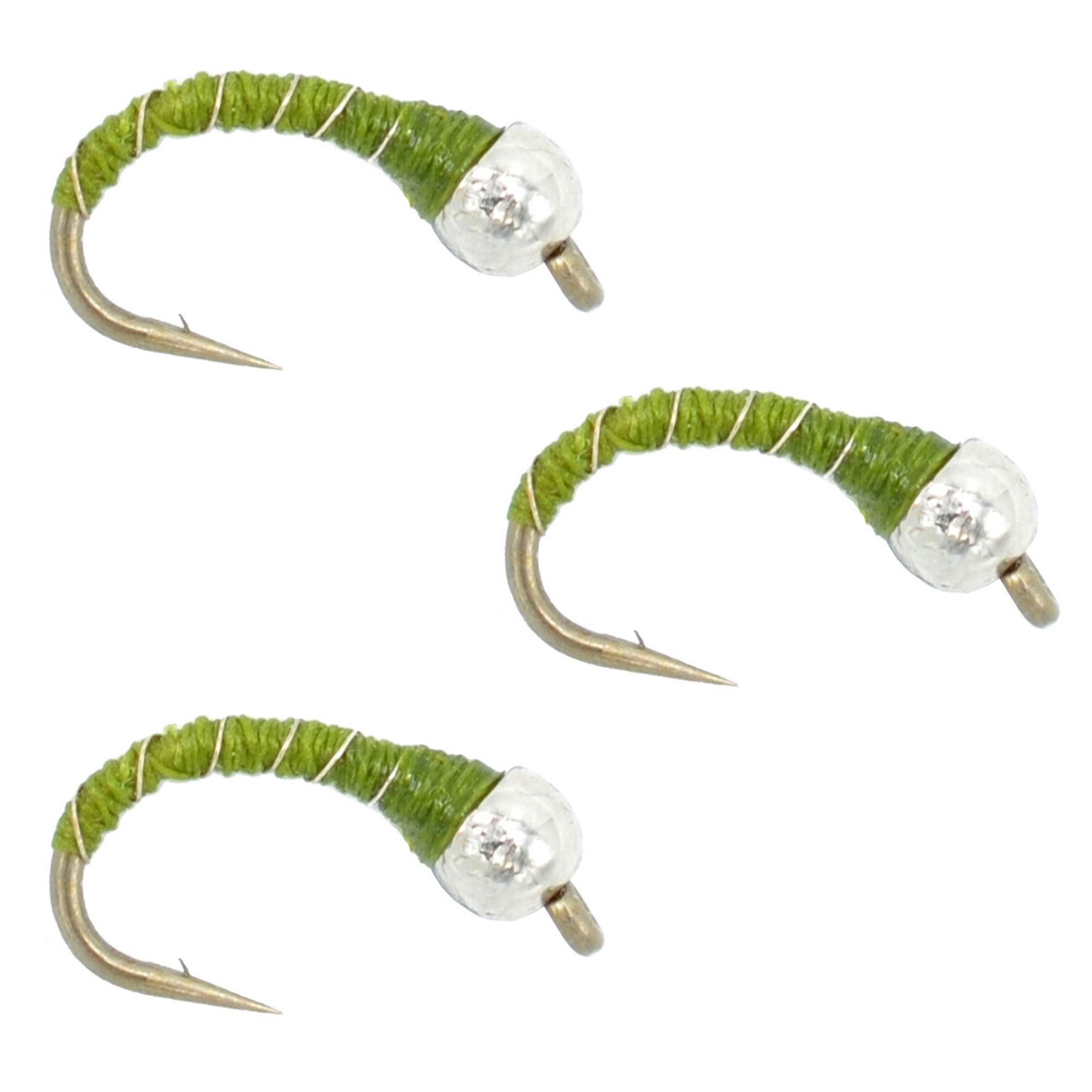 3er-Pack Perlenkopf Olive Zebra Midge Stillwasser Nymphe Fliegenfischen Fliege Hakengröße 18