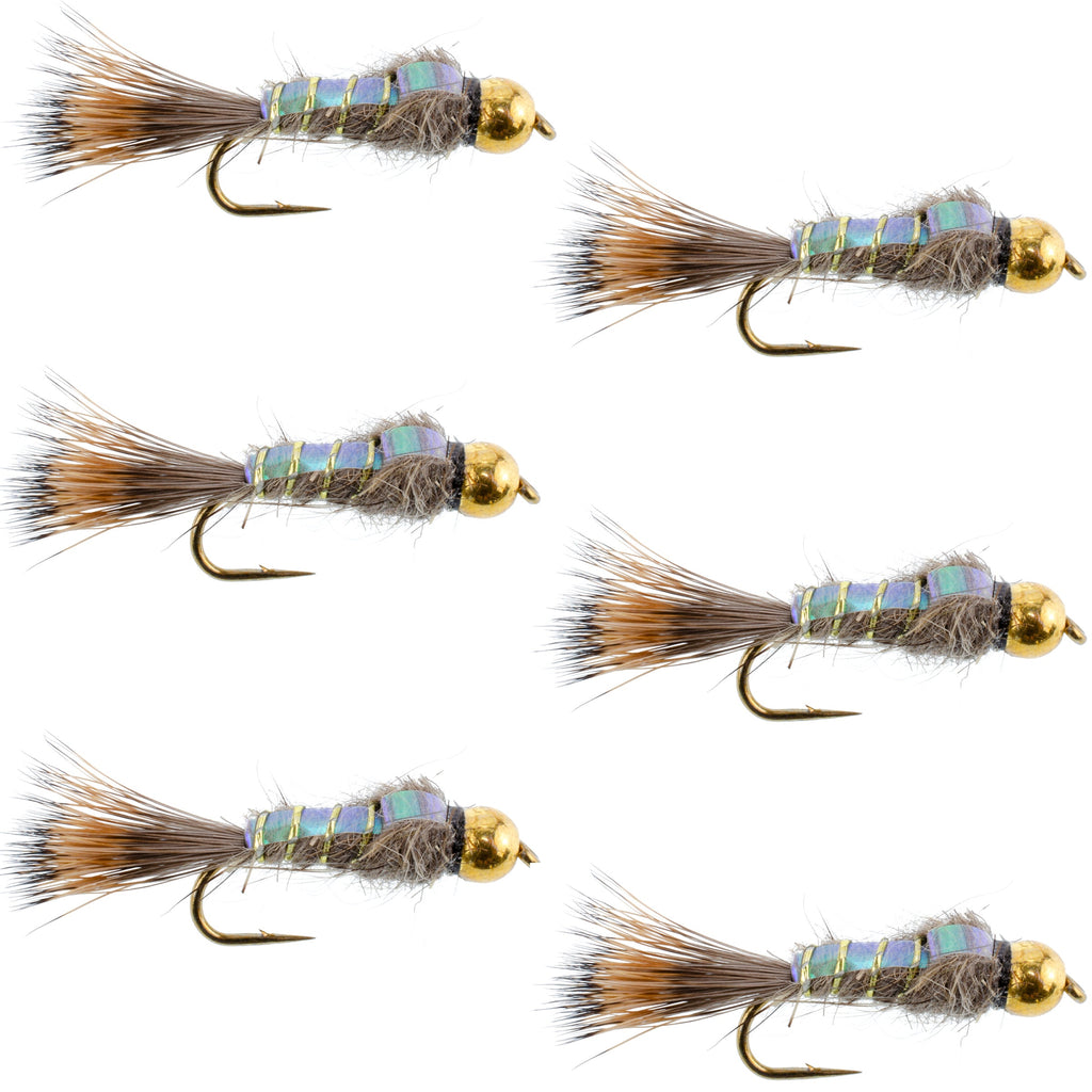 Bead Head Nymph Fliegen – Flashback Gold Ribbed Hare’s Ear Forellenfliege – Nymphe Nassfliege – 6 Fliegen Hakengröße 16