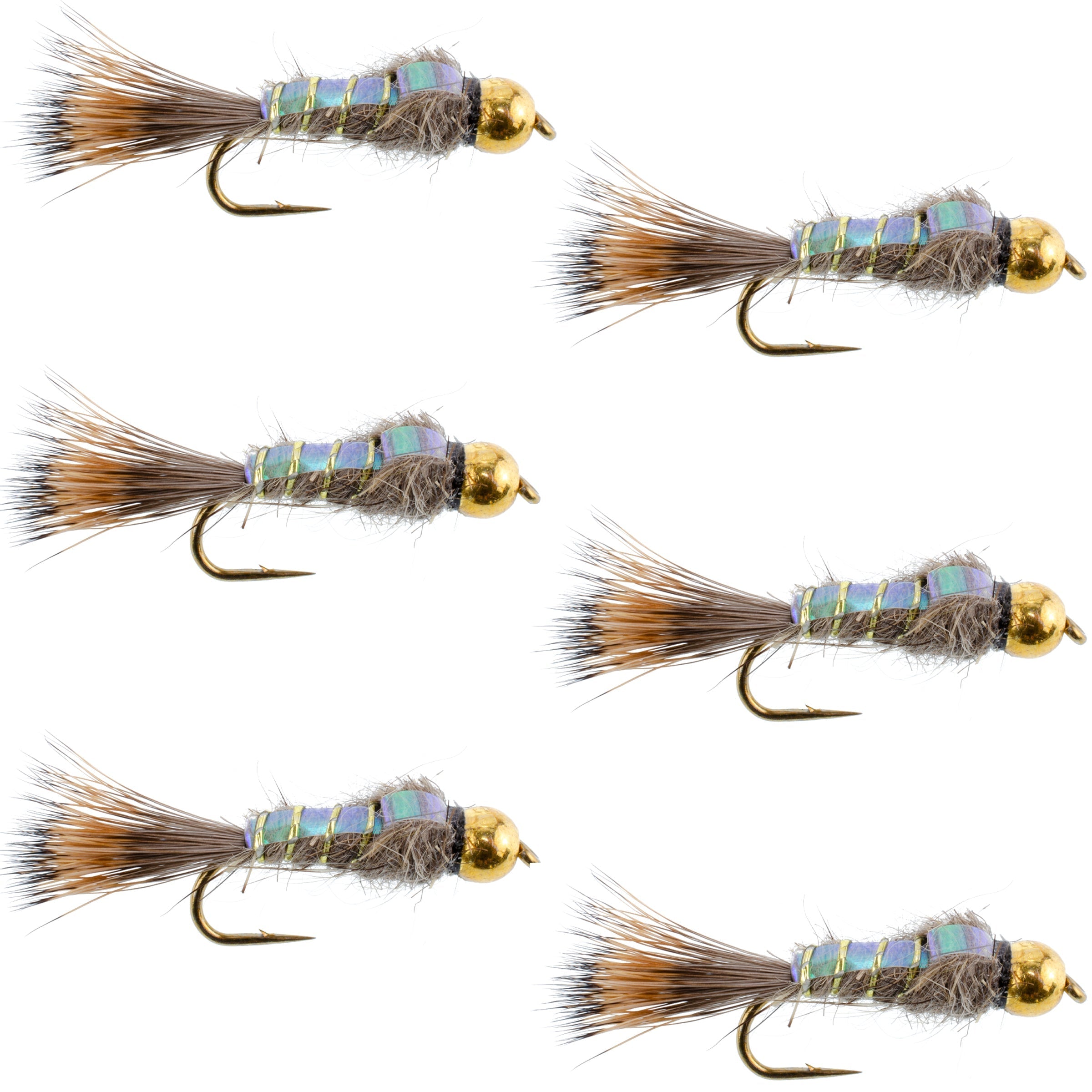 Tungsten Bead Head Nymphen Angel Fliegen - Flashback Gold Ribbed Hare's Ear Forellenfliege - Nymphen Nassfliege - 6 Fliegen Hakengröße 14