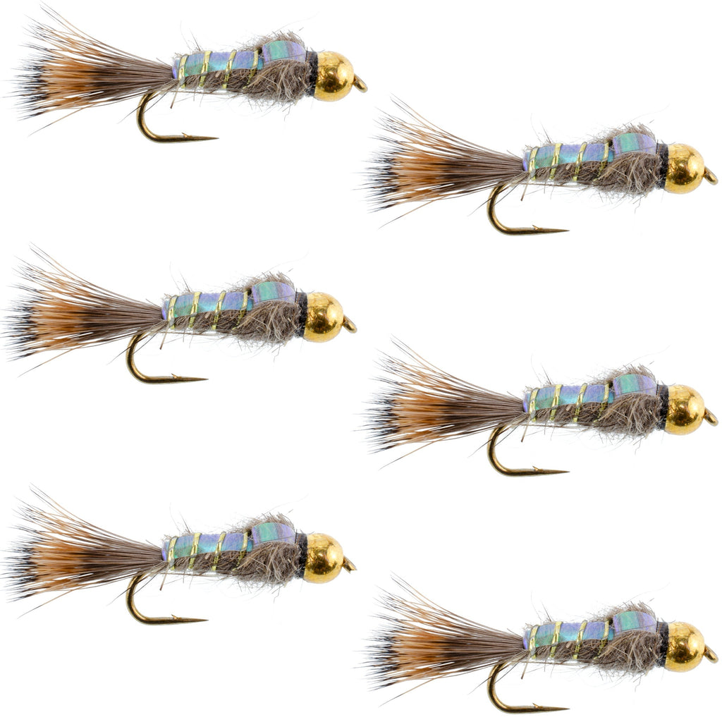 Bead Head Nymph Fliegen – Flashback Gold Ribbed Hare’s Ear Forellenfliege – Nymphen Nassfliege – 6 Fliegen Hakengröße 18