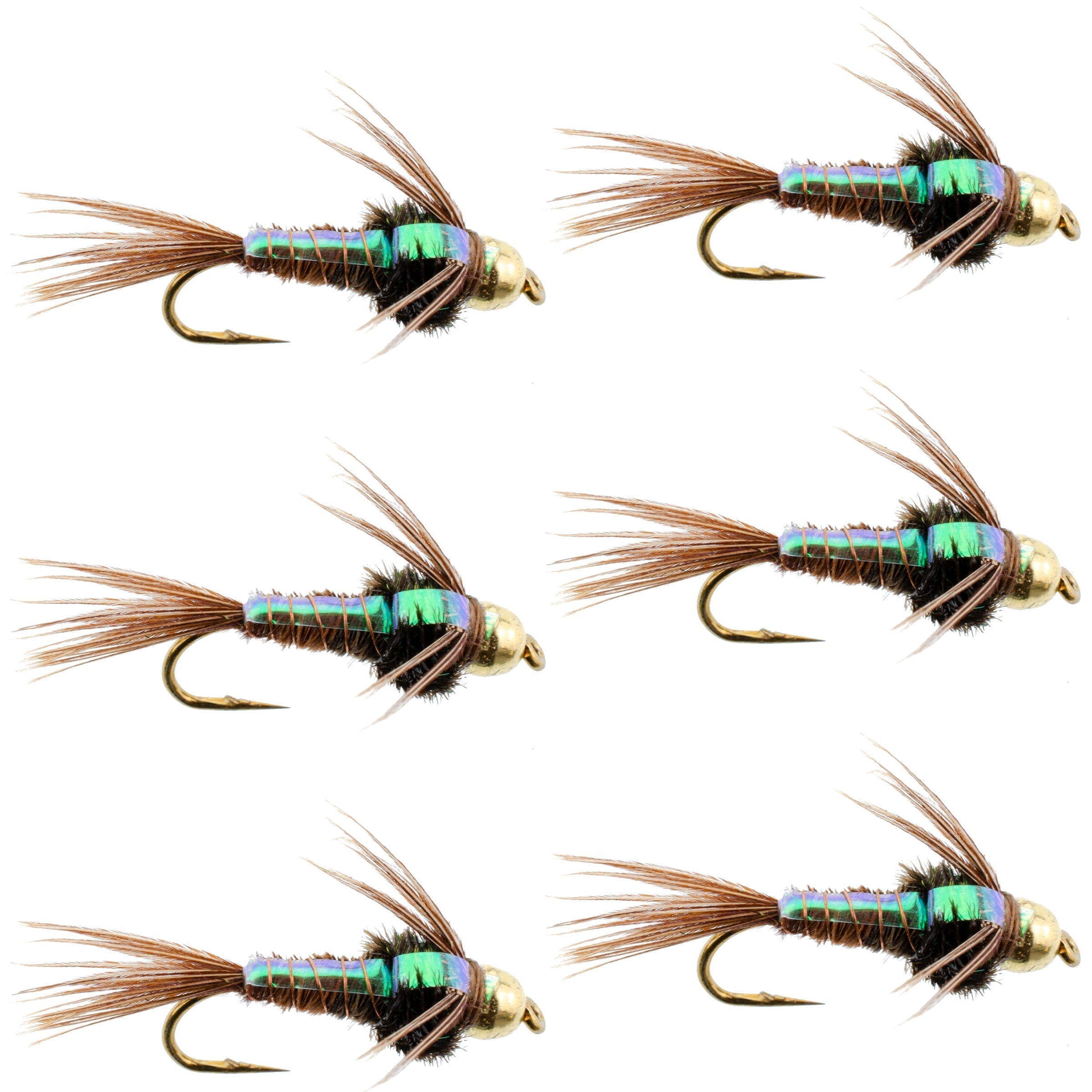Bead Head Flash Back Pheasant Tail Nymphen Fliegen – 6 Fliegen Hakengröße 14