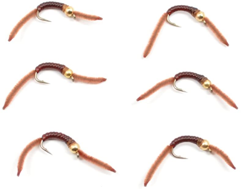 San Juan Bead Head Power Worm Brown V-Rib – 6 Fliegen Hakengröße 10