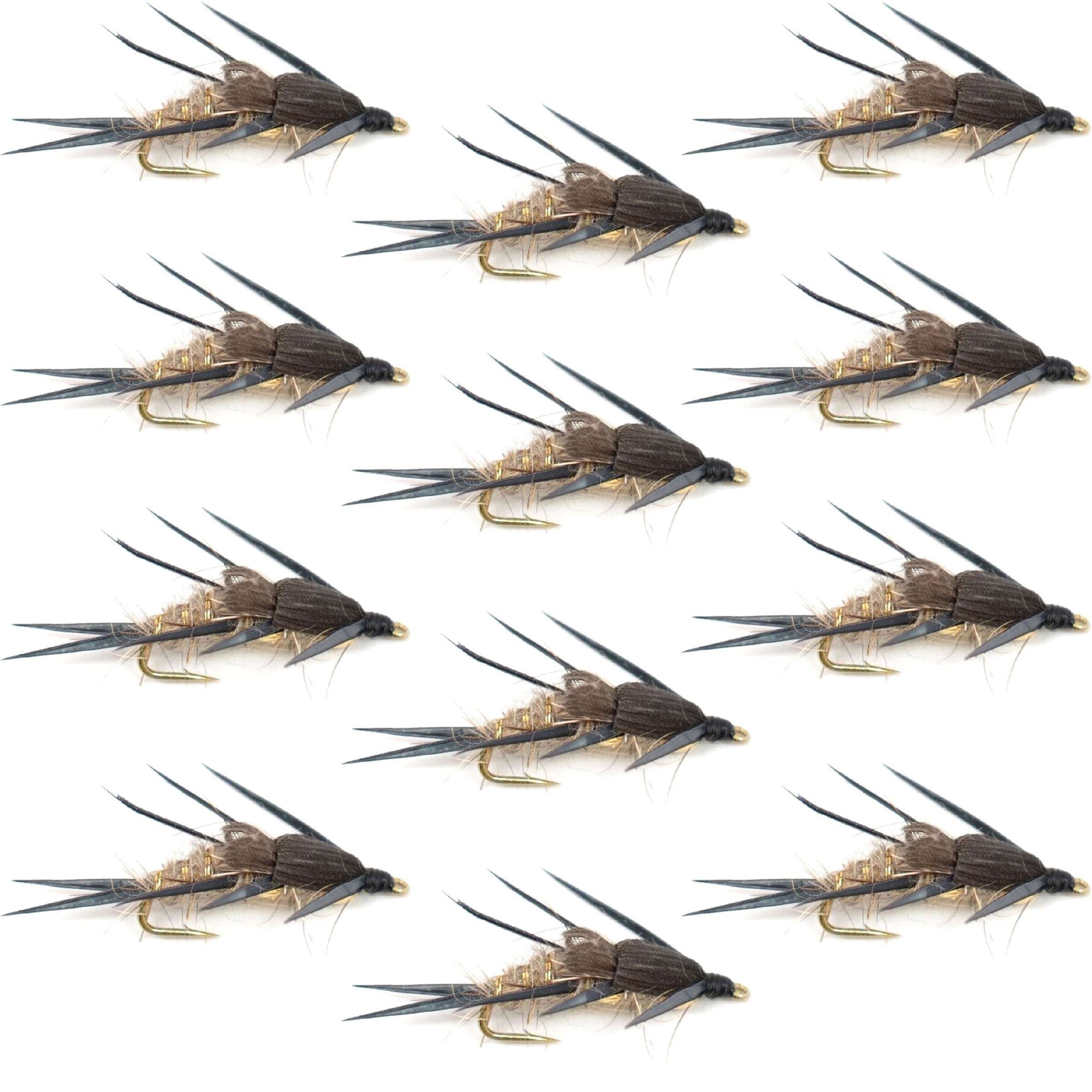 Doppel-Bead Gold Ribbed Hare's Ear Nymphen Fliegen - Forellen- und Barsch-Nassfliege - 1 Dutzend Fliegen Hakengröße 14