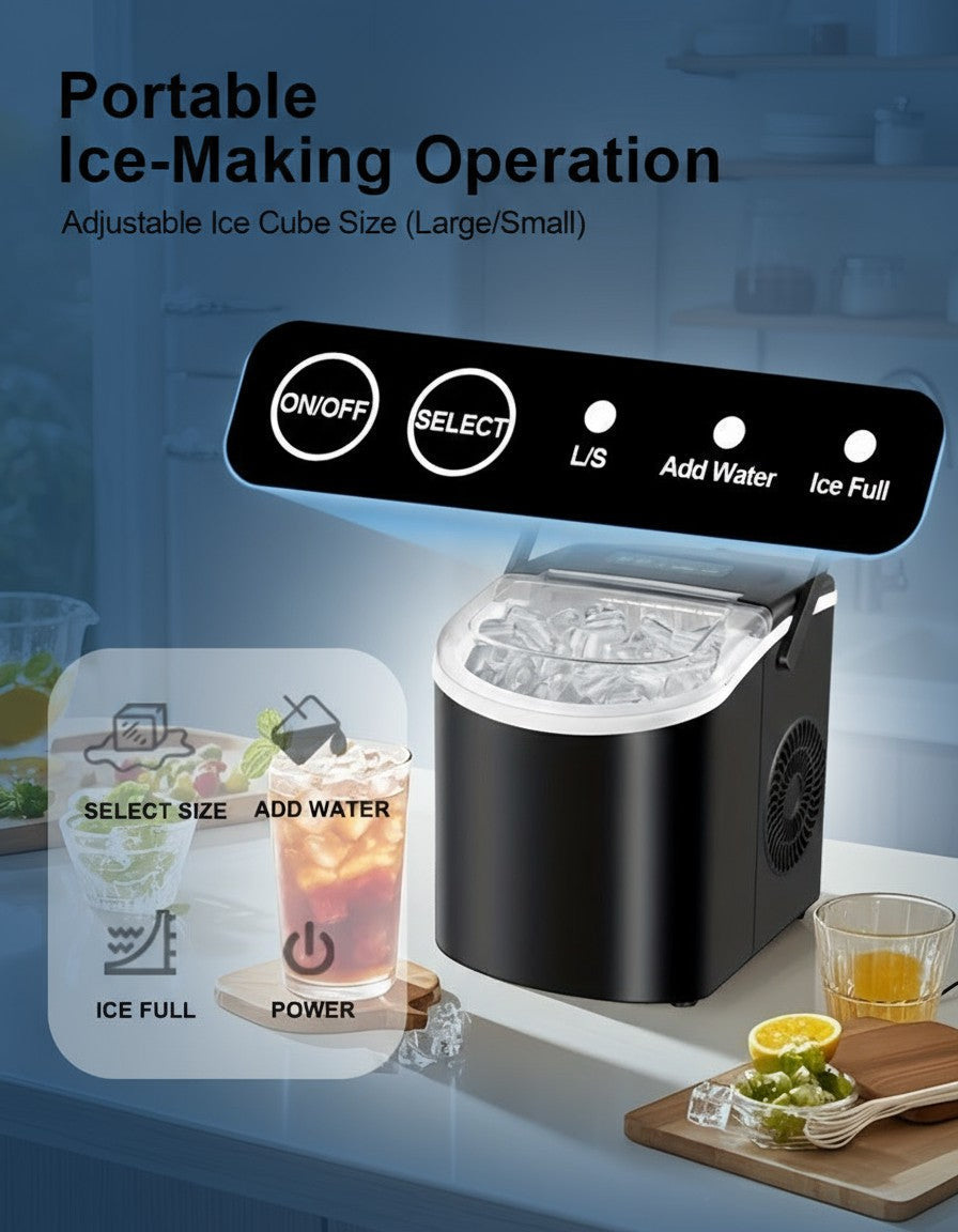 Tragbare Tisch-Eiswürfelmaschine – schnelle Eisproduktion, 2 Eisgrößen