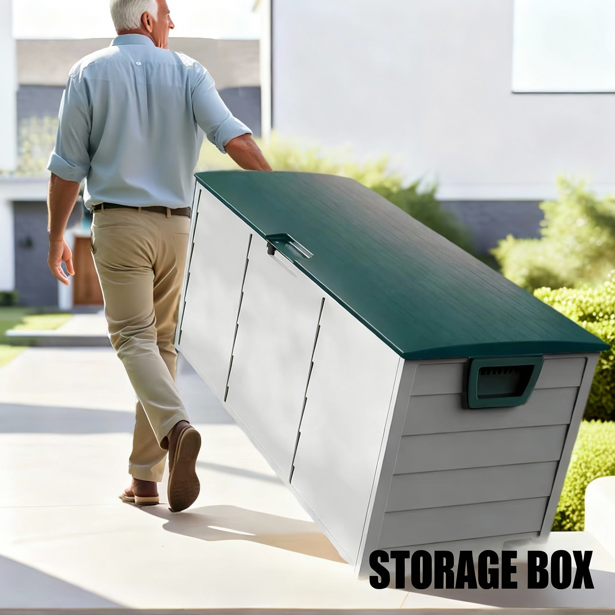 75 Gallonen Outdoor-Aufbewahrungsbox – wasserdichte Terrassenbox mit aufklappbarem Deckel, abschließbar und einfache Montage