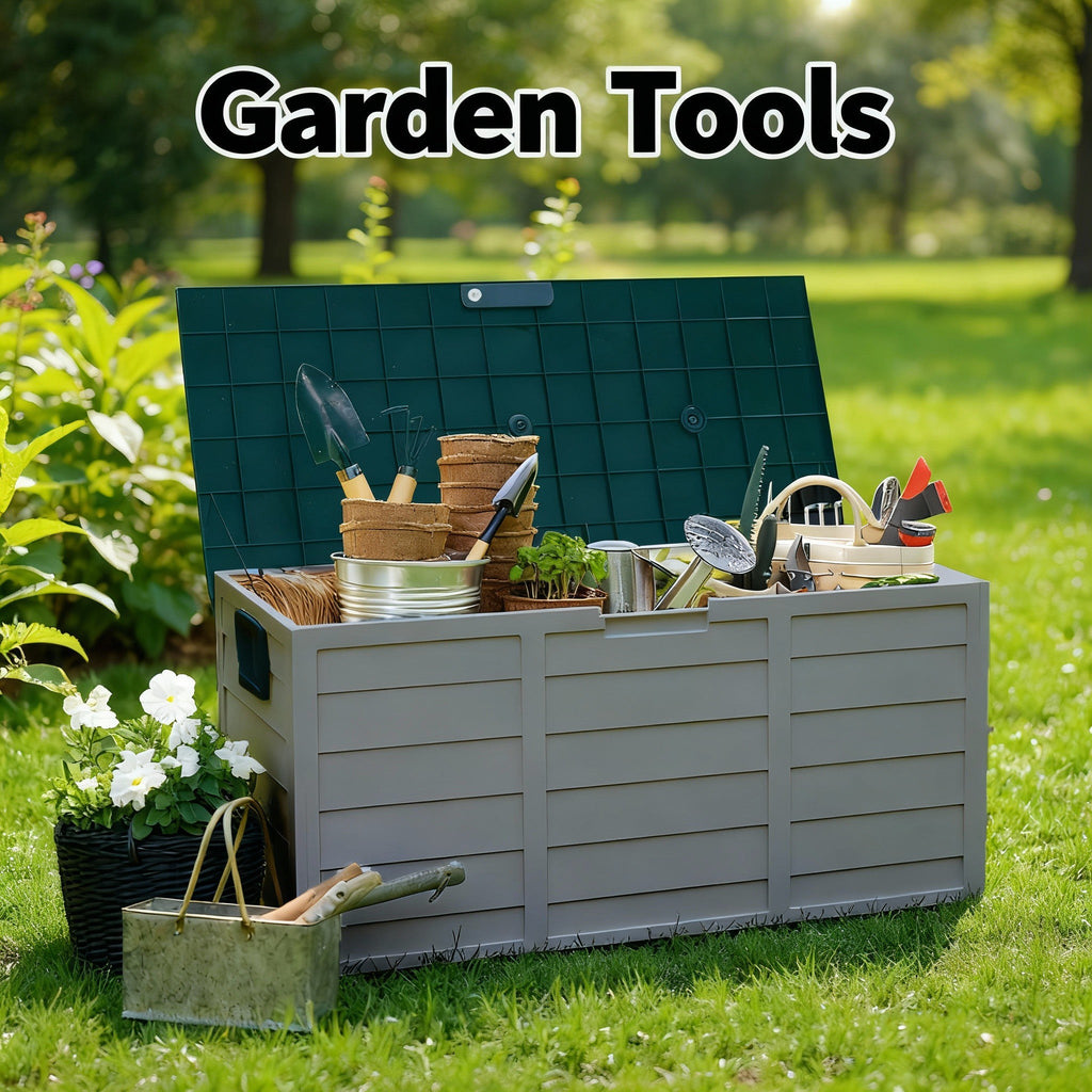 75 Gallonen Outdoor-Aufbewahrungsbox – wasserdichte Terrassenbox mit aufklappbarem Deckel, abschließbar und einfache Montage