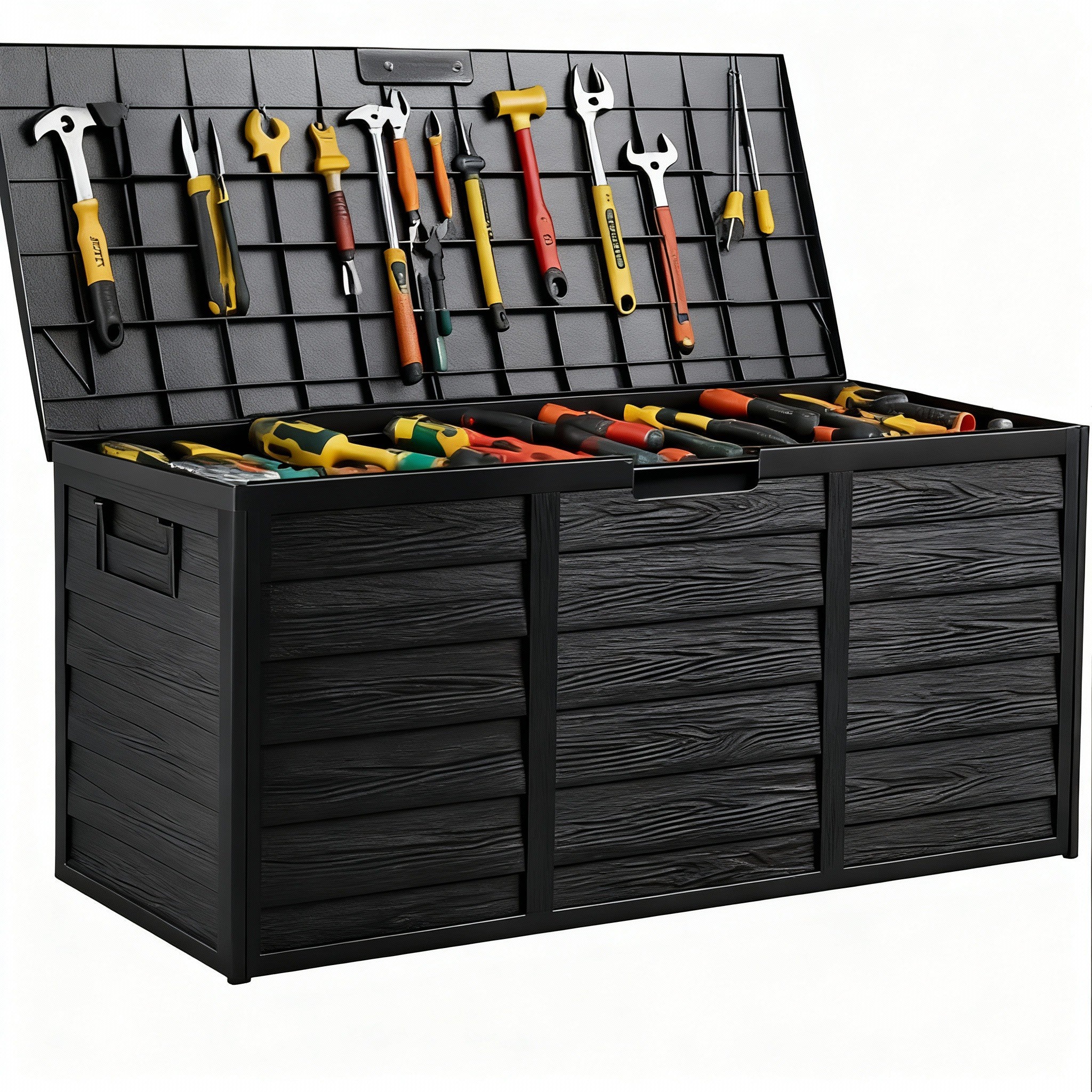 75 Gallonen Outdoor-Aufbewahrungsbox – wasserdichte Terrassenbox mit aufklappbarem Deckel, abschließbar und einfache Montage