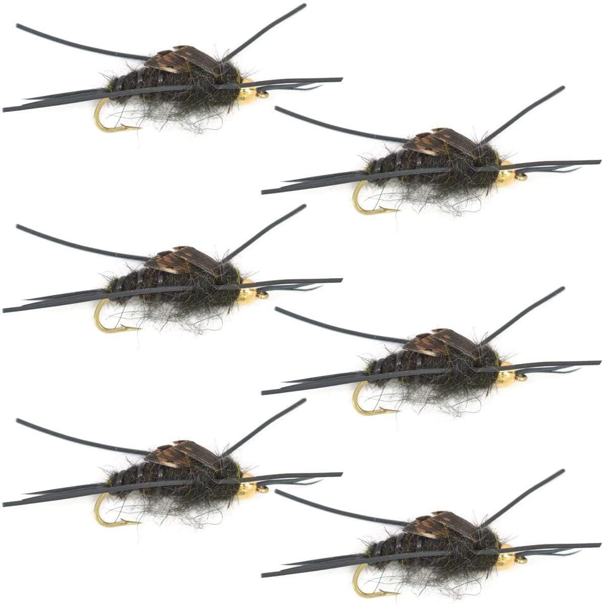 Goldkopf Kaufmann's Black Stonefly mit Gummibeinen - Steinfliegen-Nassfliege - 6 Fliegen Hakengröße 10