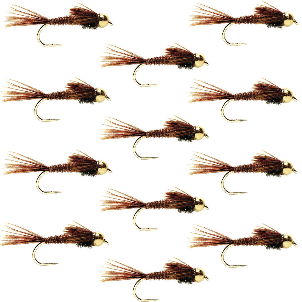 Widerhakenlose Goldkopf-Fasanenschwanznymphe (1 Dutzend Fliegen, Hakengröße 10)