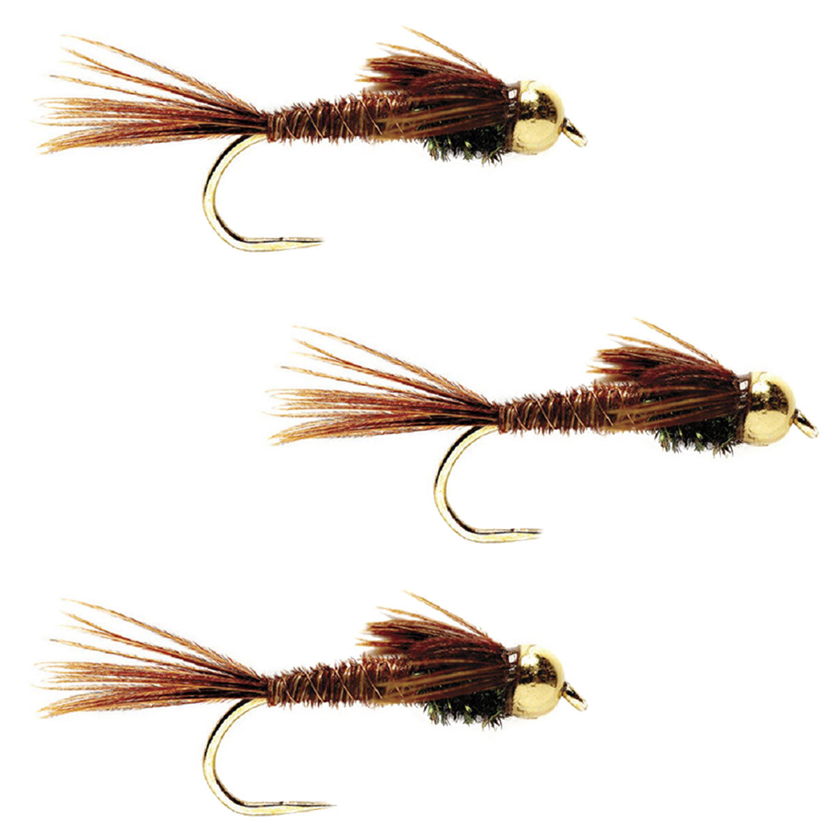 3er-Pack widerhakenlose Goldkopf-Pheasant-Tail-Nymphenfliege Hakengröße 18