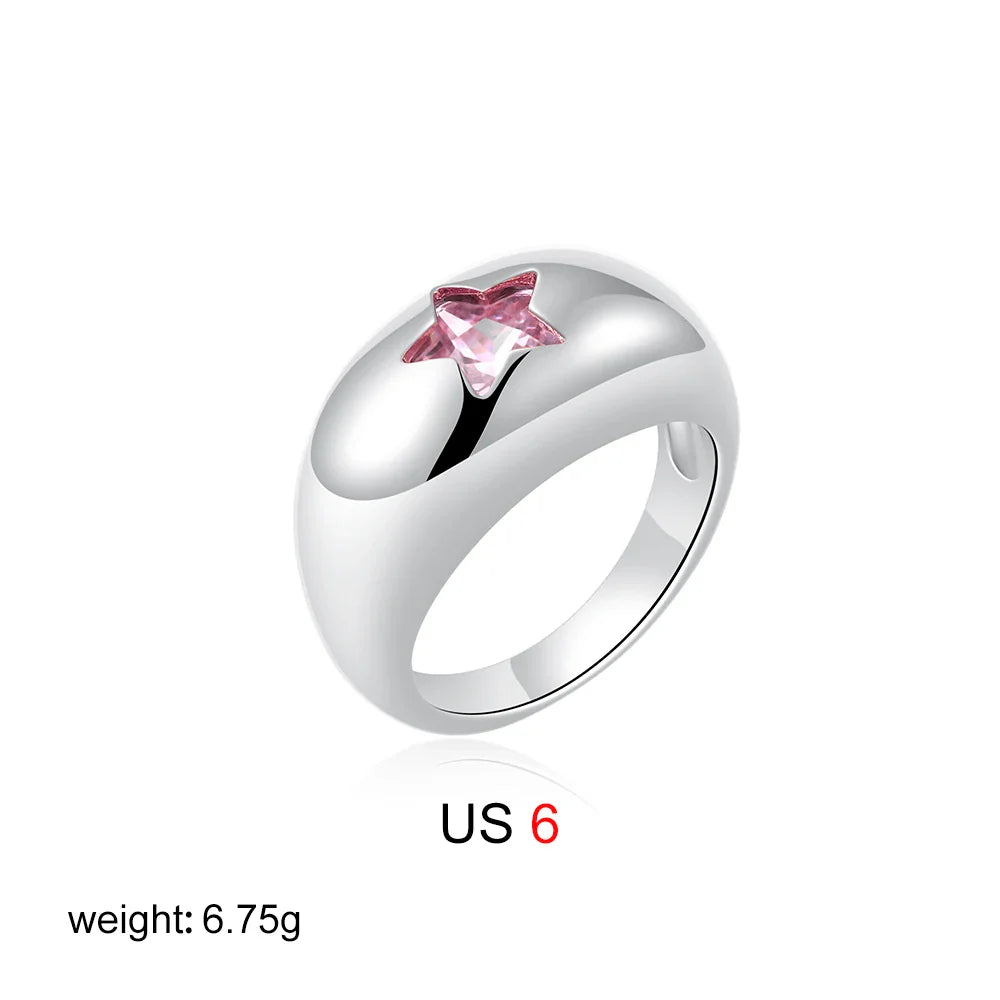 18K Gold Star Ring - Pink Zircon Glam