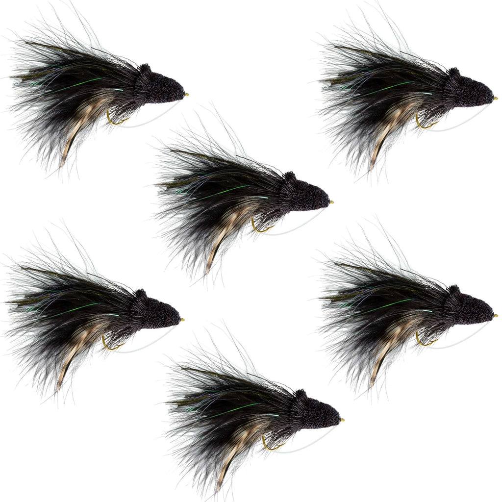 Black Dahlberg Deer Hair Diver 6 Fliegen Hakengröße 4 – Bass Fliegenfischer-Bug Wide Gape Bass Haken mit Krautschutz