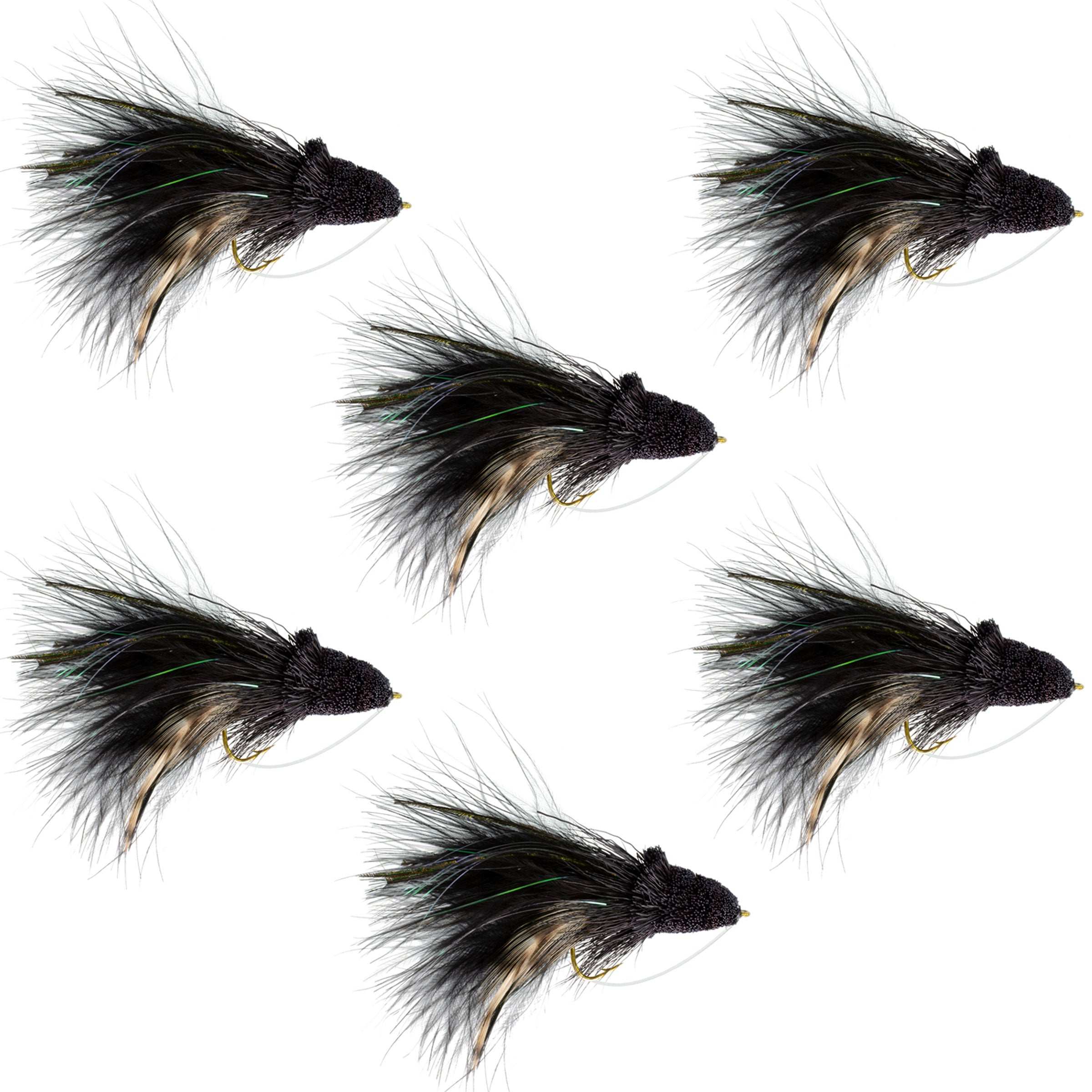 Black Dahlberg Deer Hair Diver 6 Fliegen Hakengröße 4 – Bass Fliegenfischer-Bug Wide Gape Bass Haken mit Krautschutz
