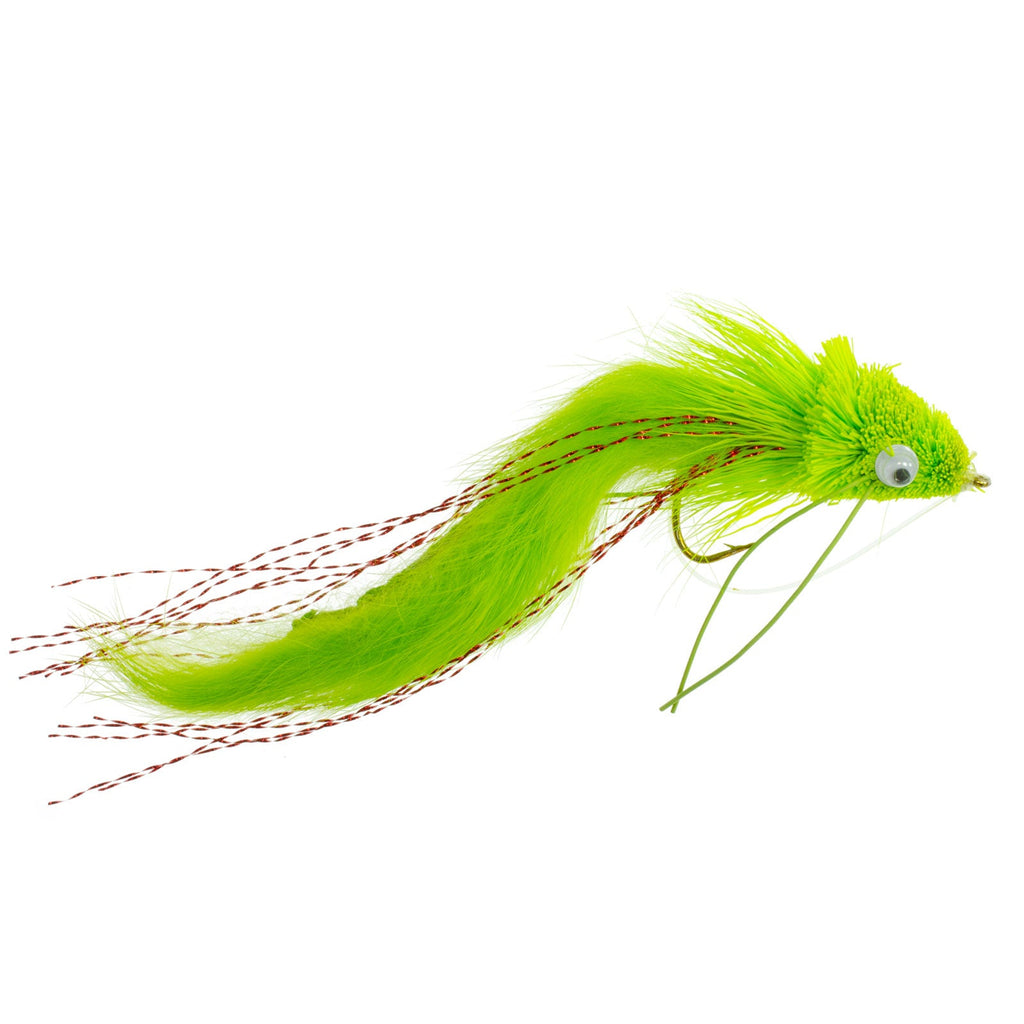 Chartreuse Kaninchenstreifen Rehhaar Diver 6 Fliegen Größe 4 - Bass Fliegenfischen Bug Wide Gape Bass Haken mit Krautschutz