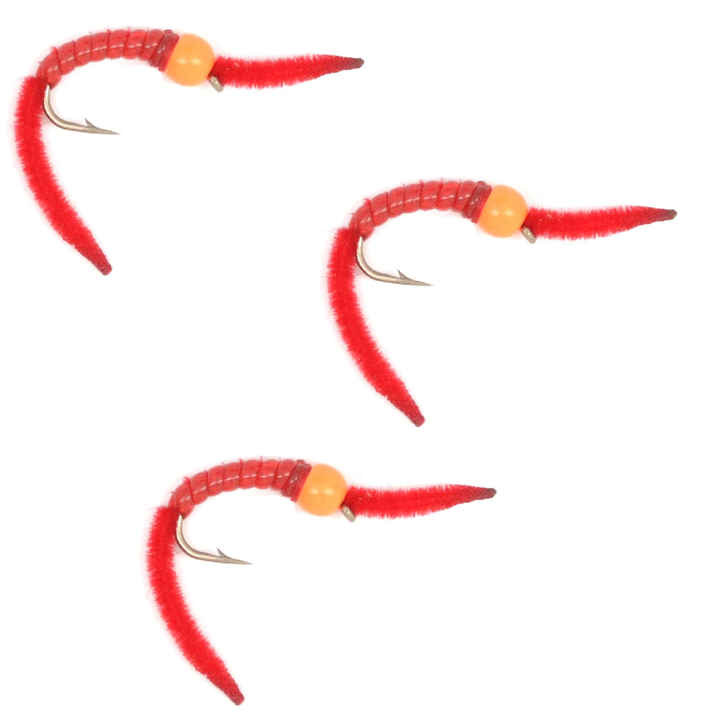 3er-Pack Orange Bead San Juan Power Worm Nassfliegen Hakengröße 10