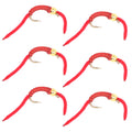 San Juan Worm Fliegen Bead Head Power Worm Rot V-Rib 6er Set Nymphen Hakengröße 10